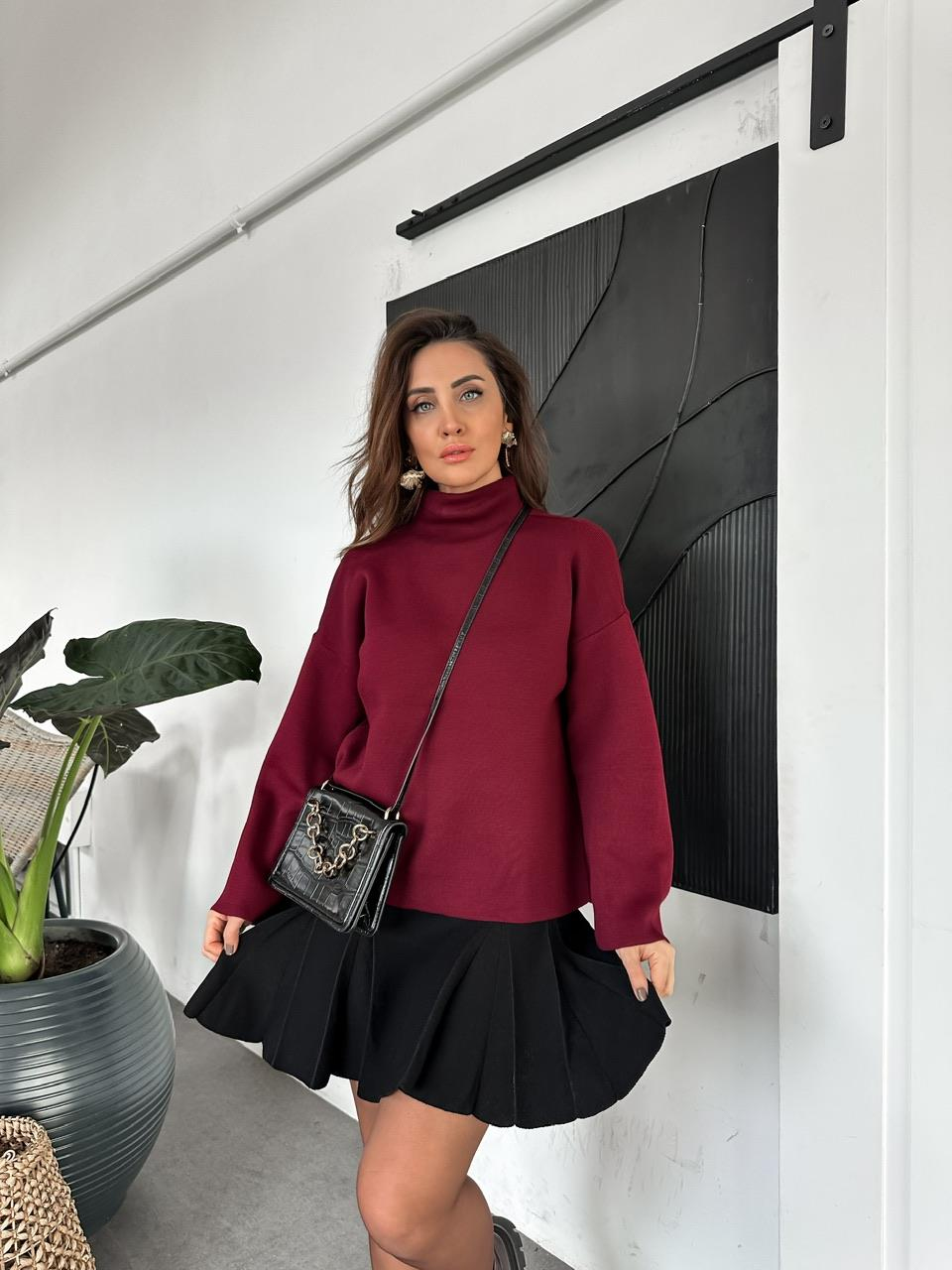 Bordo Balıkçı Yaka Basic Kazak