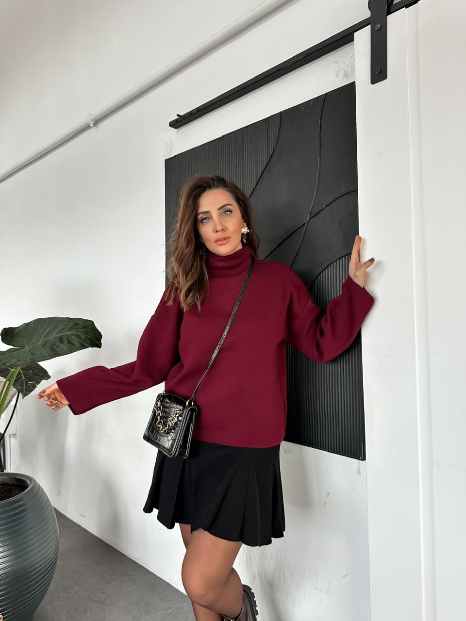 Bordo Balıkçı Yaka Basic Kazak