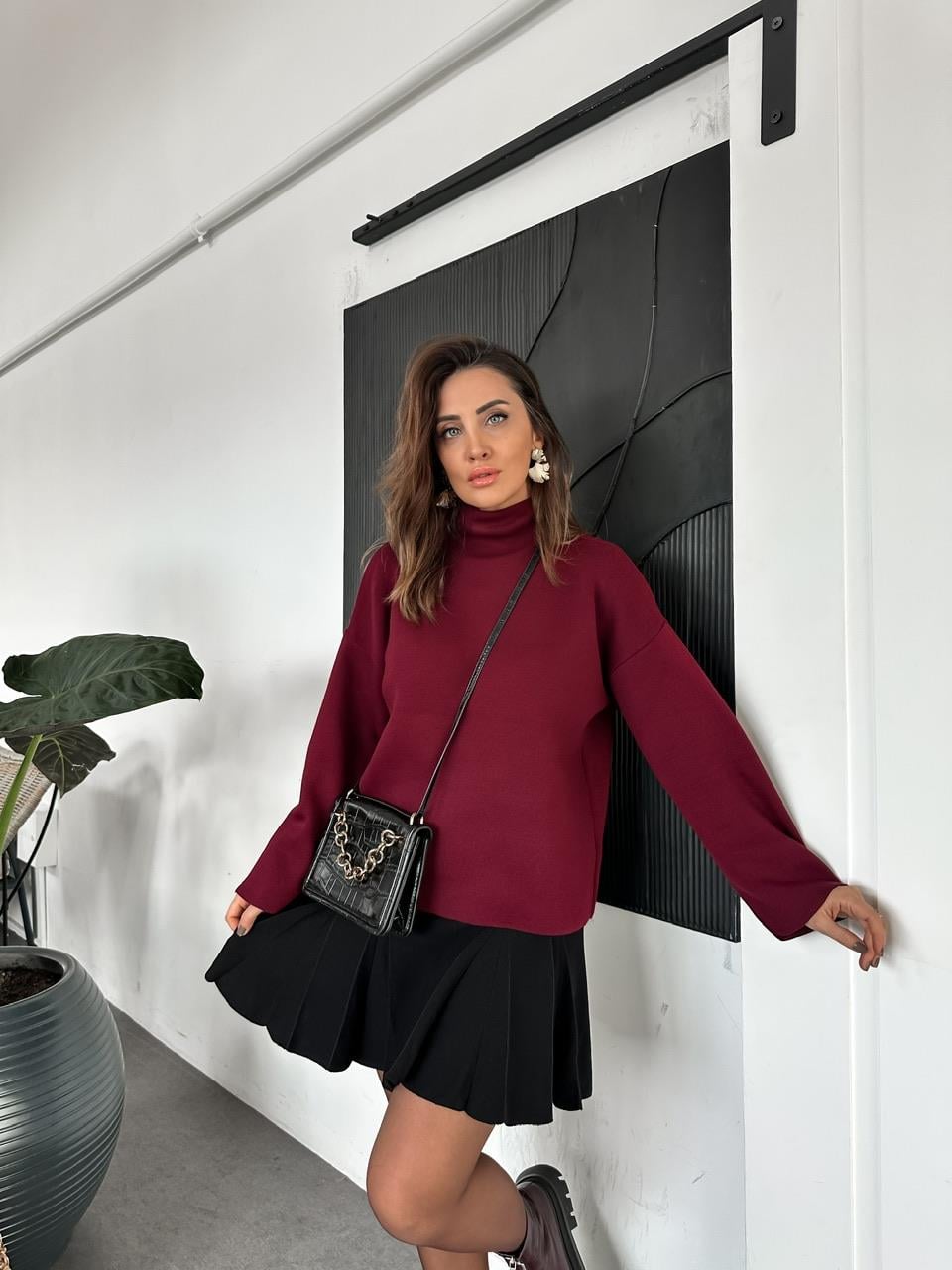 Bordo Balıkçı Yaka Basic Kazak