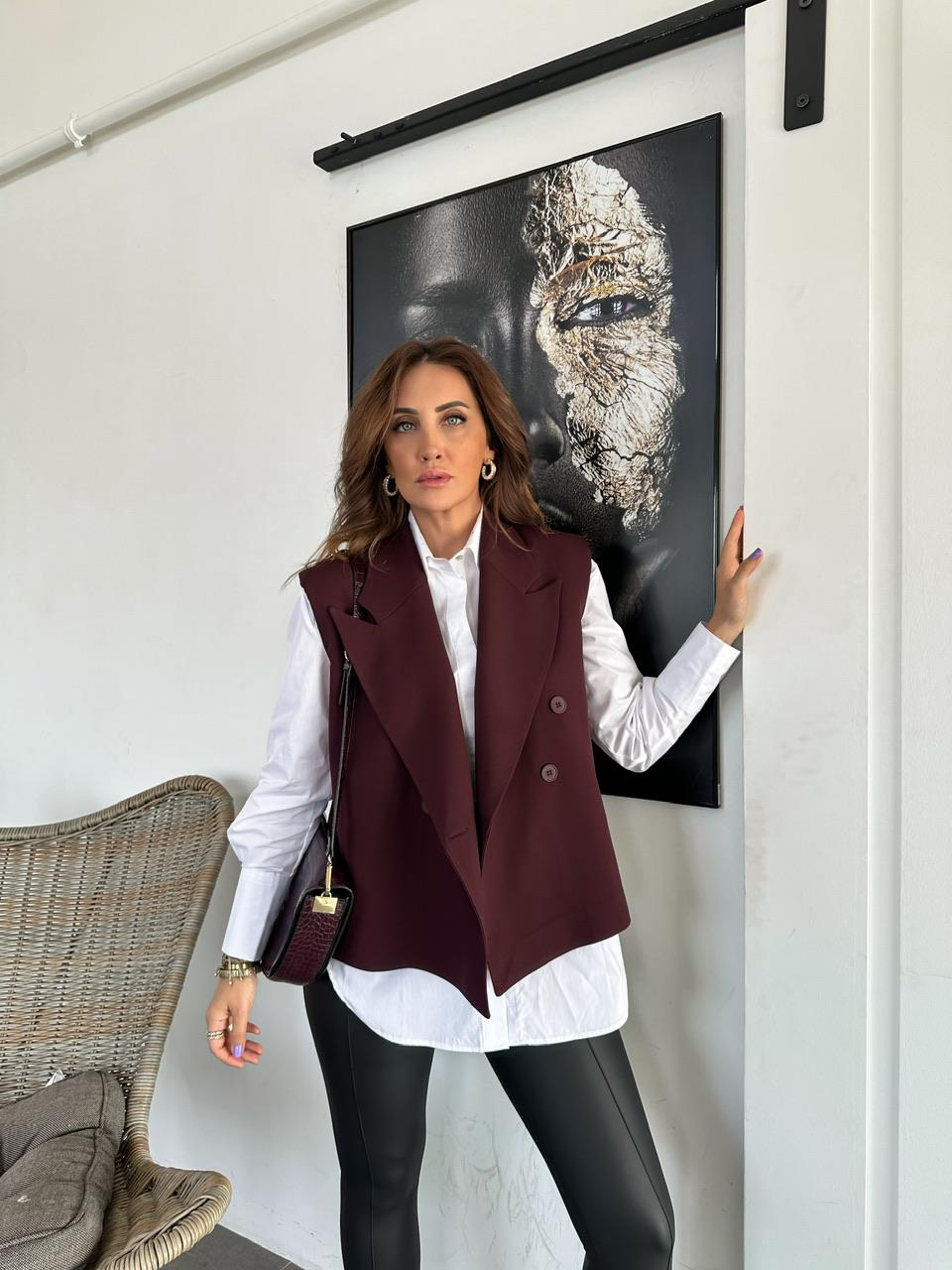 Bordo Dört Düğmeli Yelek