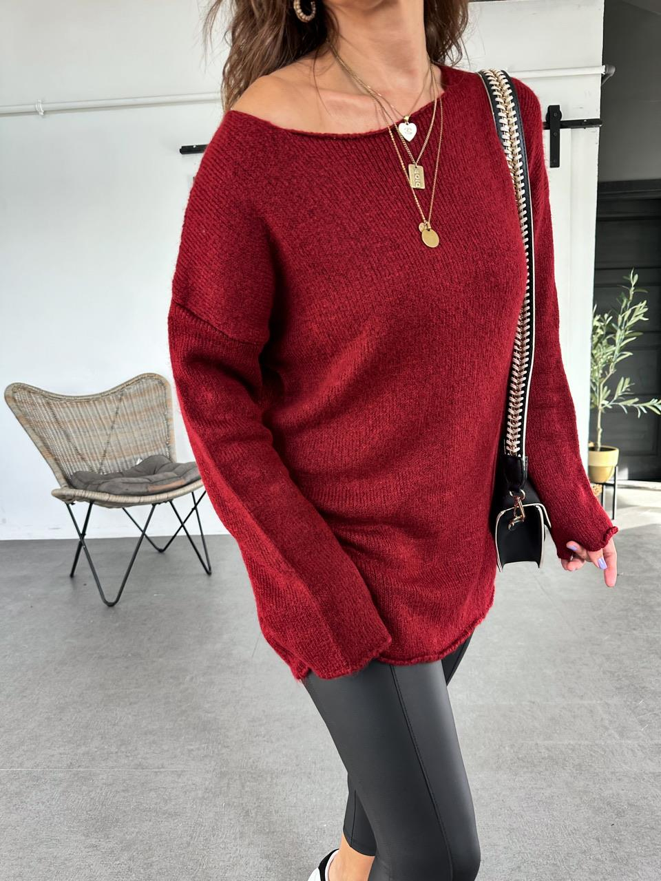 Bordo Kayık Yaka Basic Kazak