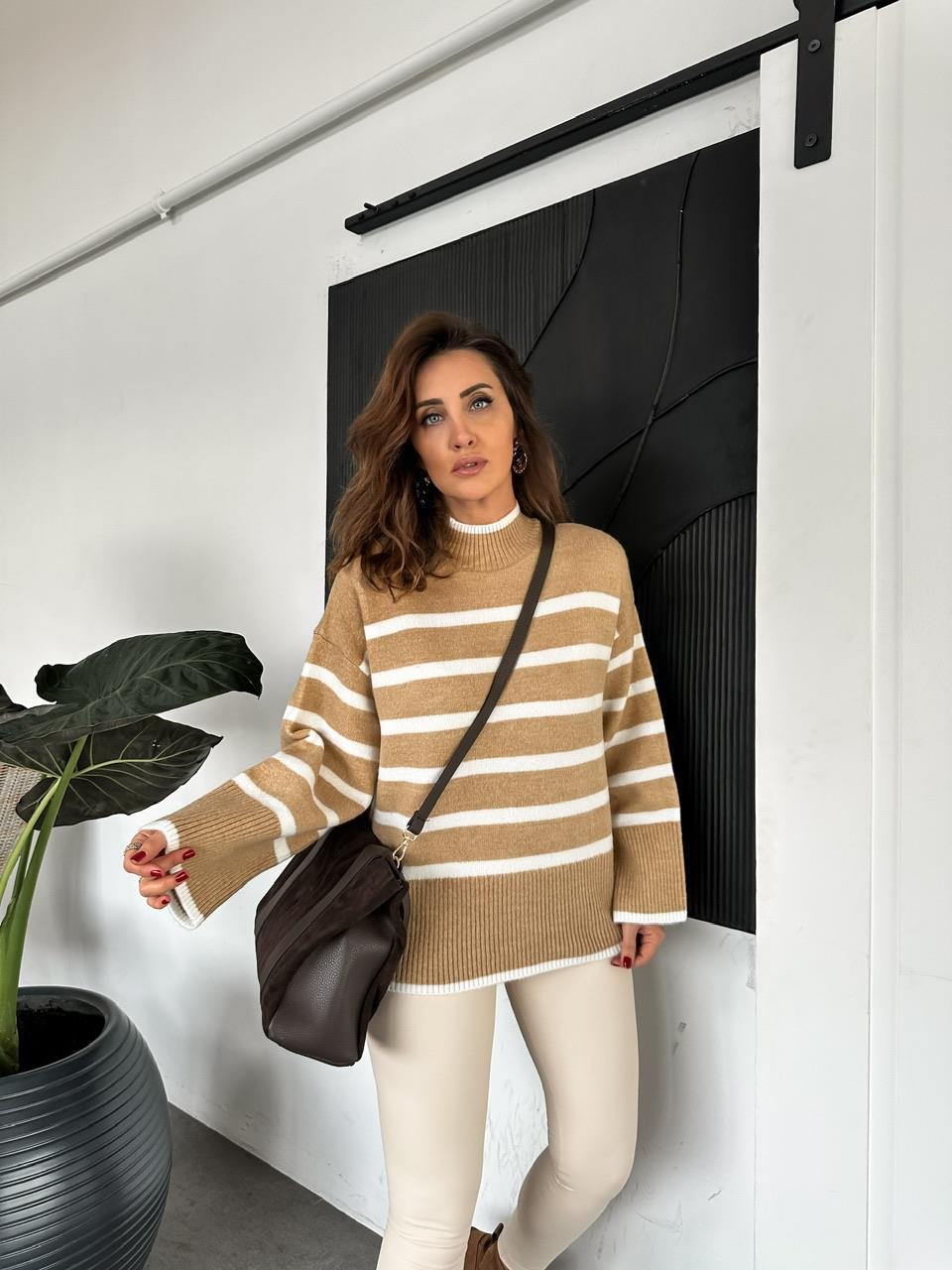 Camel Çizgili Orijinal Kazak