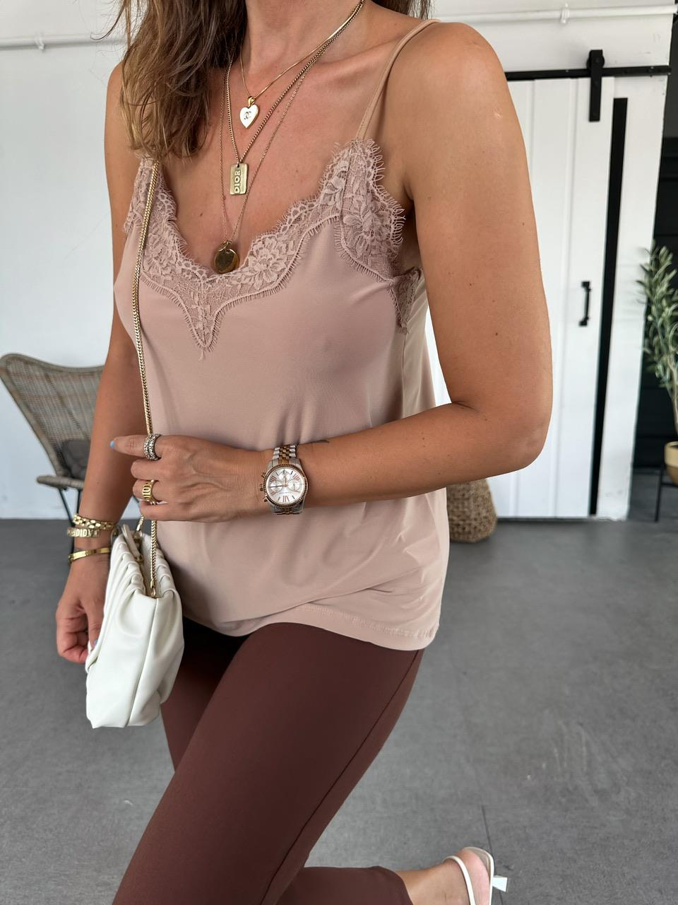 Camel Dantel İp Askılı Bluz