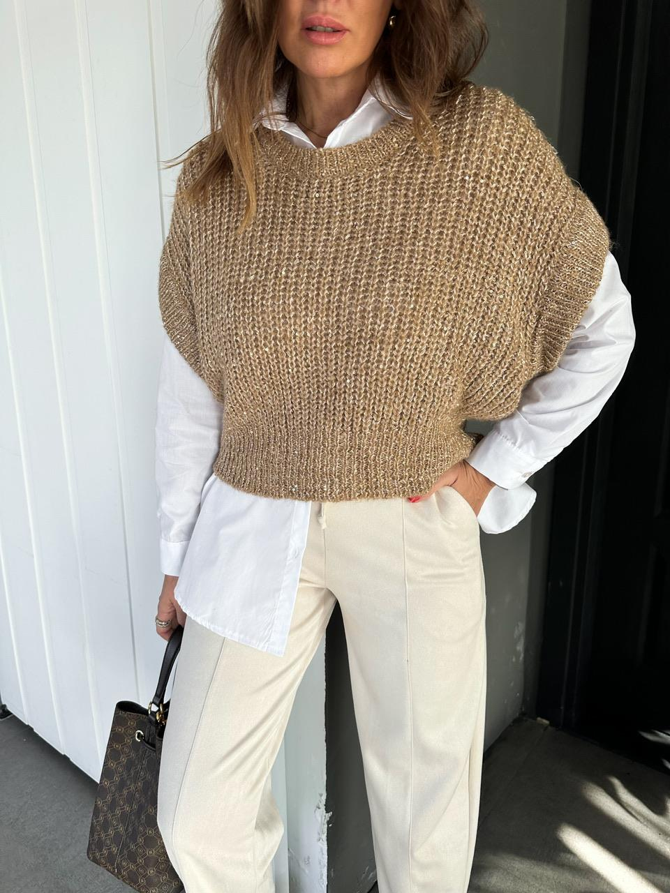 Camel Pullu Gömlekli Triko