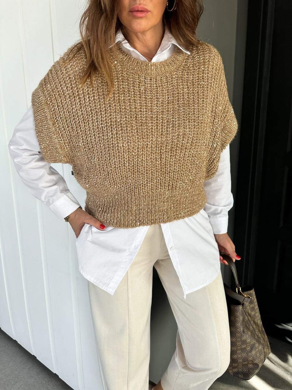 Camel Pullu Gömlekli Triko