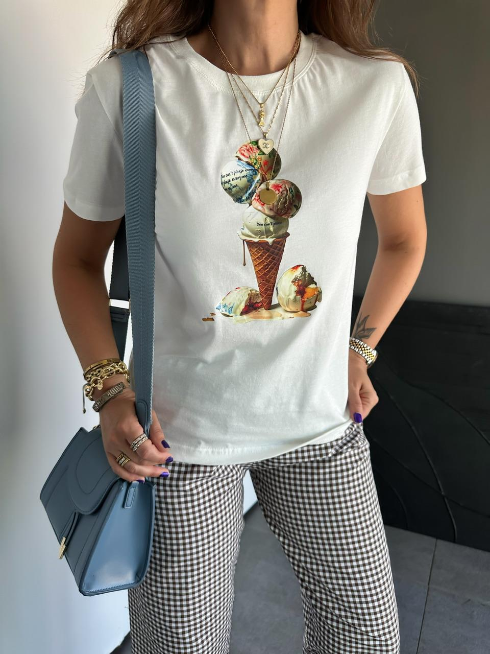 Dondurma Baskılı Basic Tshirt