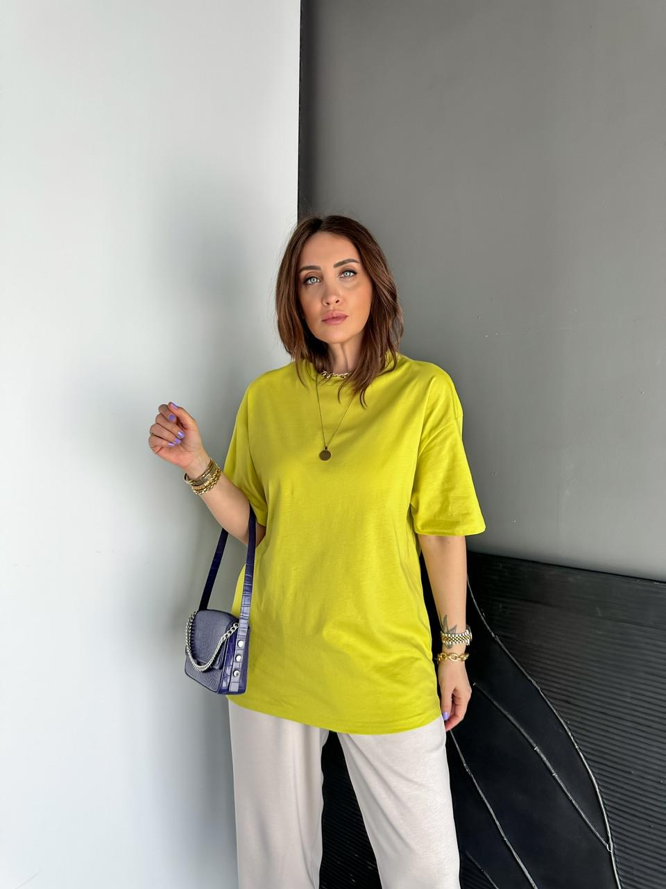 Fıstık Yeşili Uzun Basic Cotton Tshirt