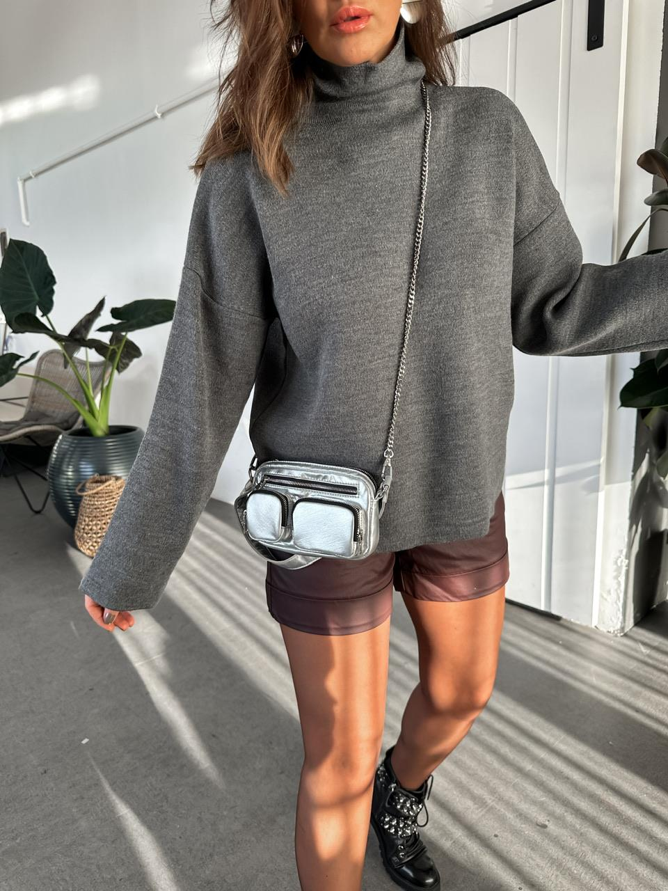 Gri Balıkçı Yaka Basic Kazak