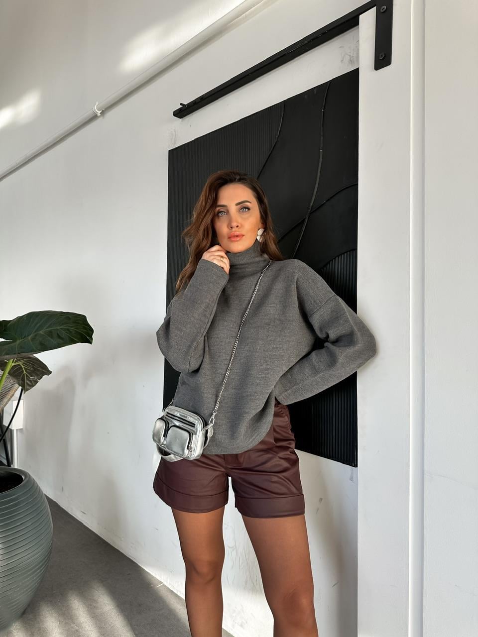 Gri Balıkçı Yaka Basic Kazak