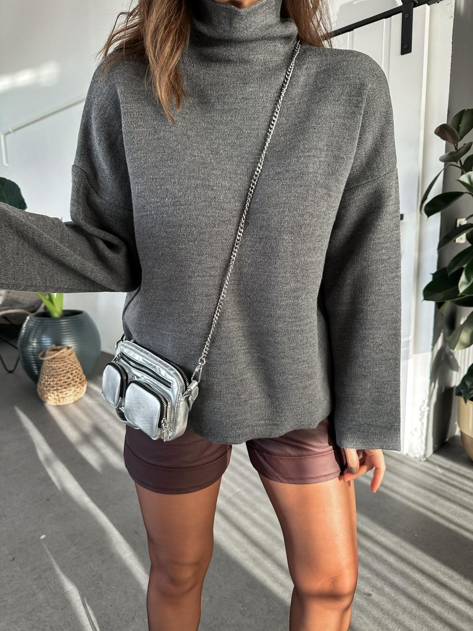 Gri Balıkçı Yaka Basic Kazak