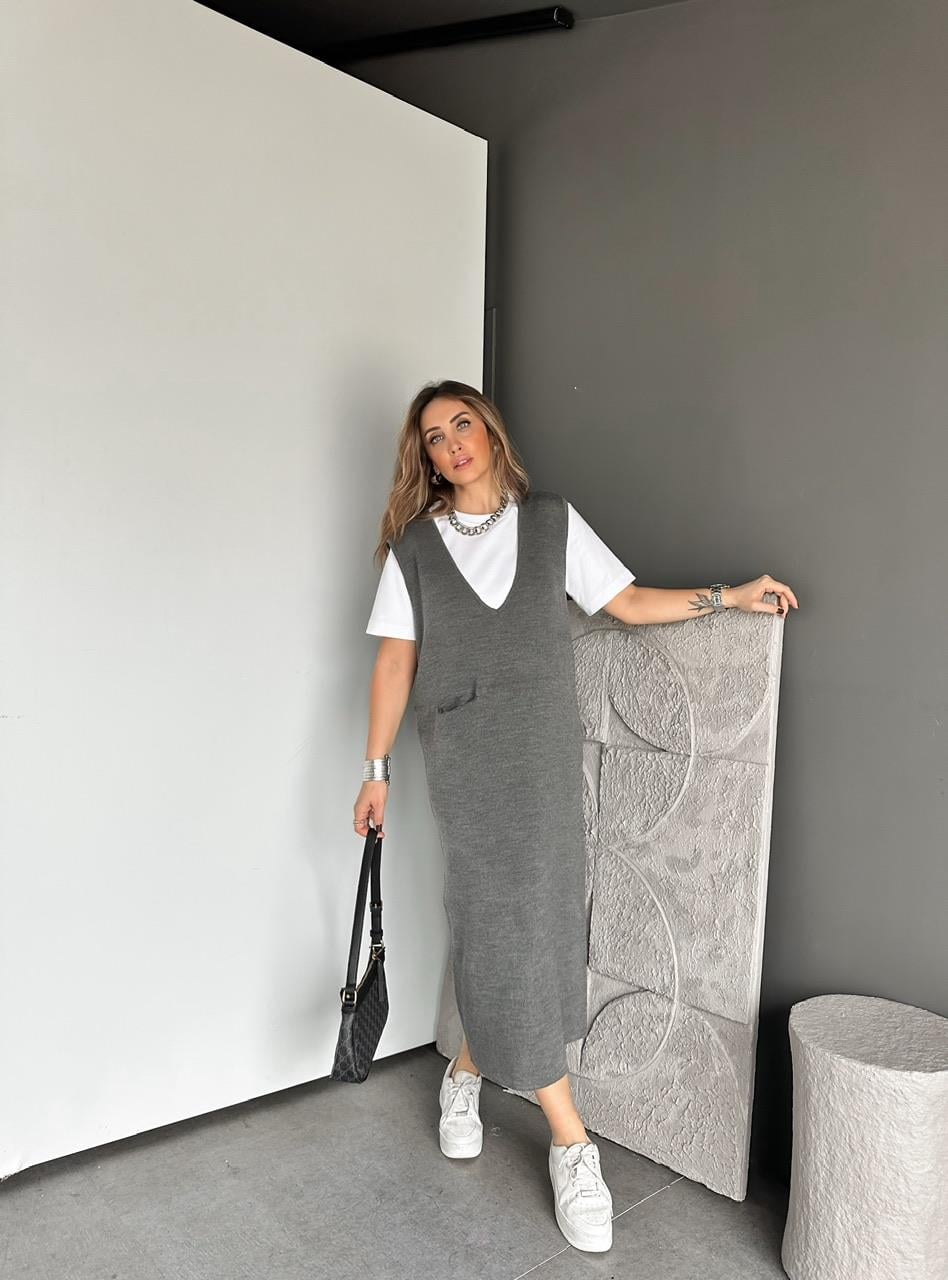 Gri Cepli Marka Model Triko Elbise