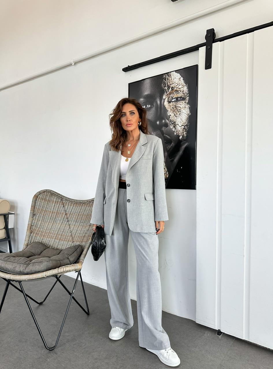 Gri Cepli Oversize Ceket