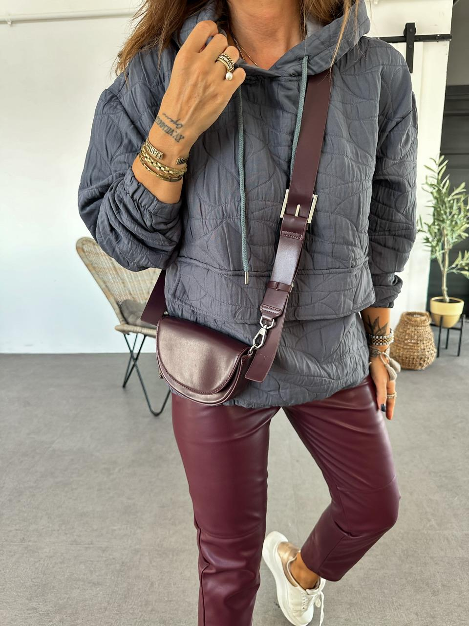 Gri Kapitone Kapşonlu Sweatshirt