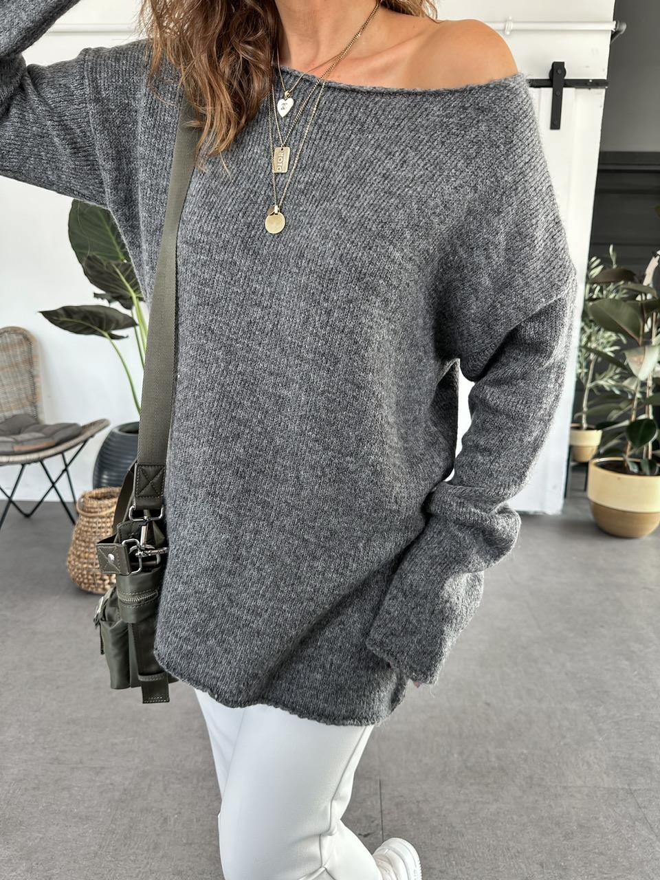 Gri Kayık Yaka Basic Kazak