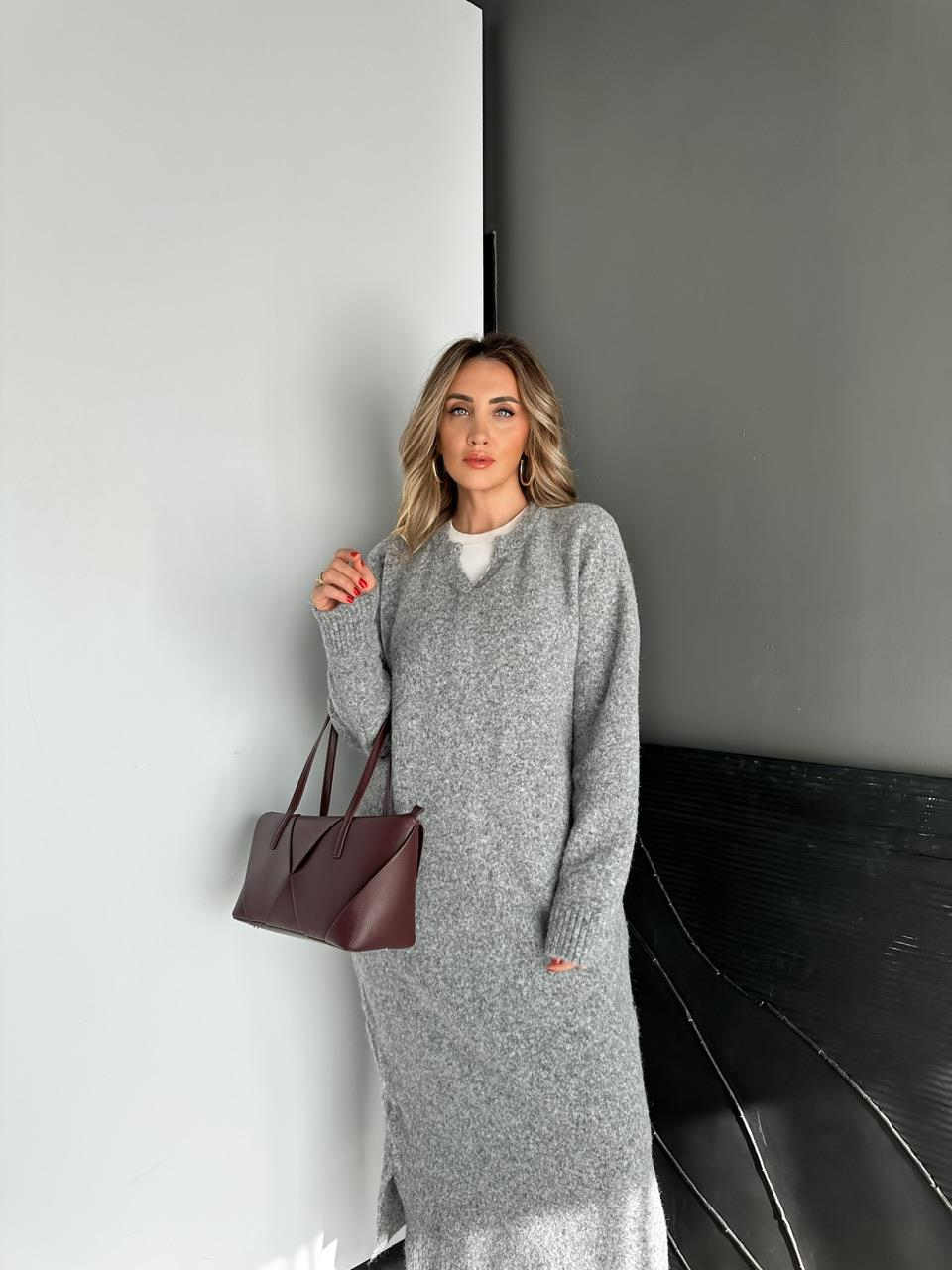 Gri Orijinal Marka Maxi Triko Elbise