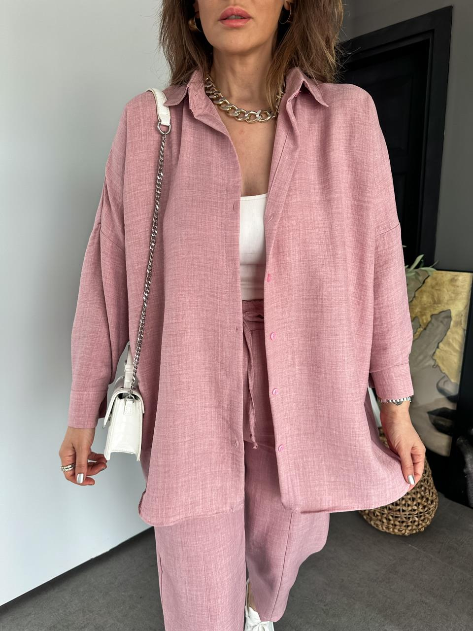 Gül Kurusu Keten Gömlekli Basic Takım