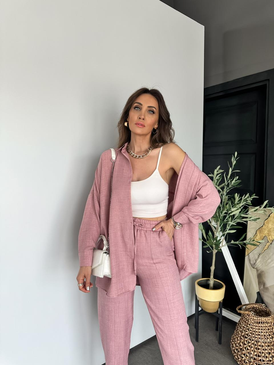 Gül Kurusu Keten Gömlekli Basic Takım