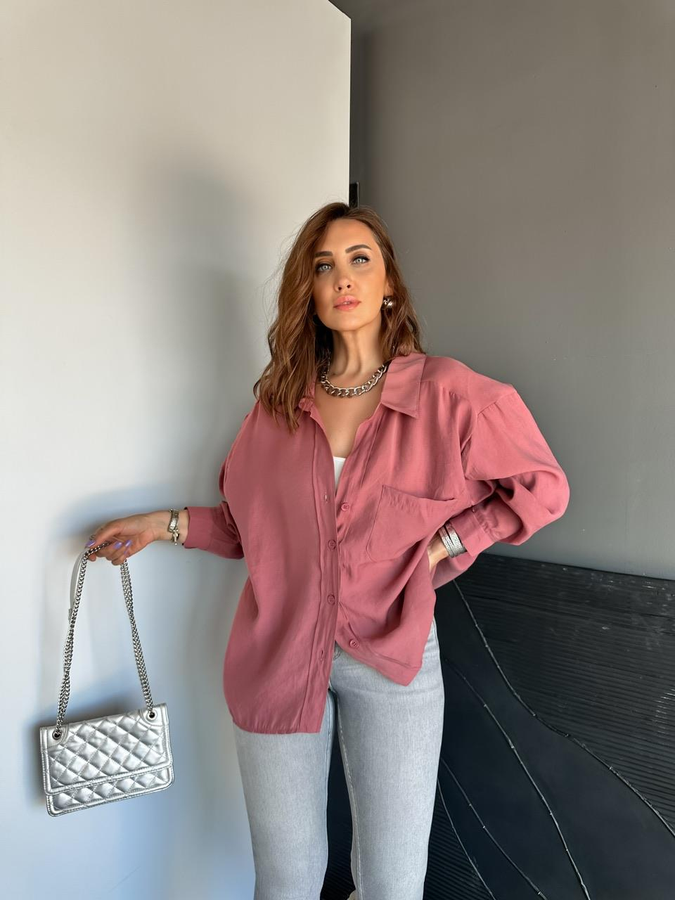 Gül Kurusu Tek Cepli Salaş Soft Gömlek