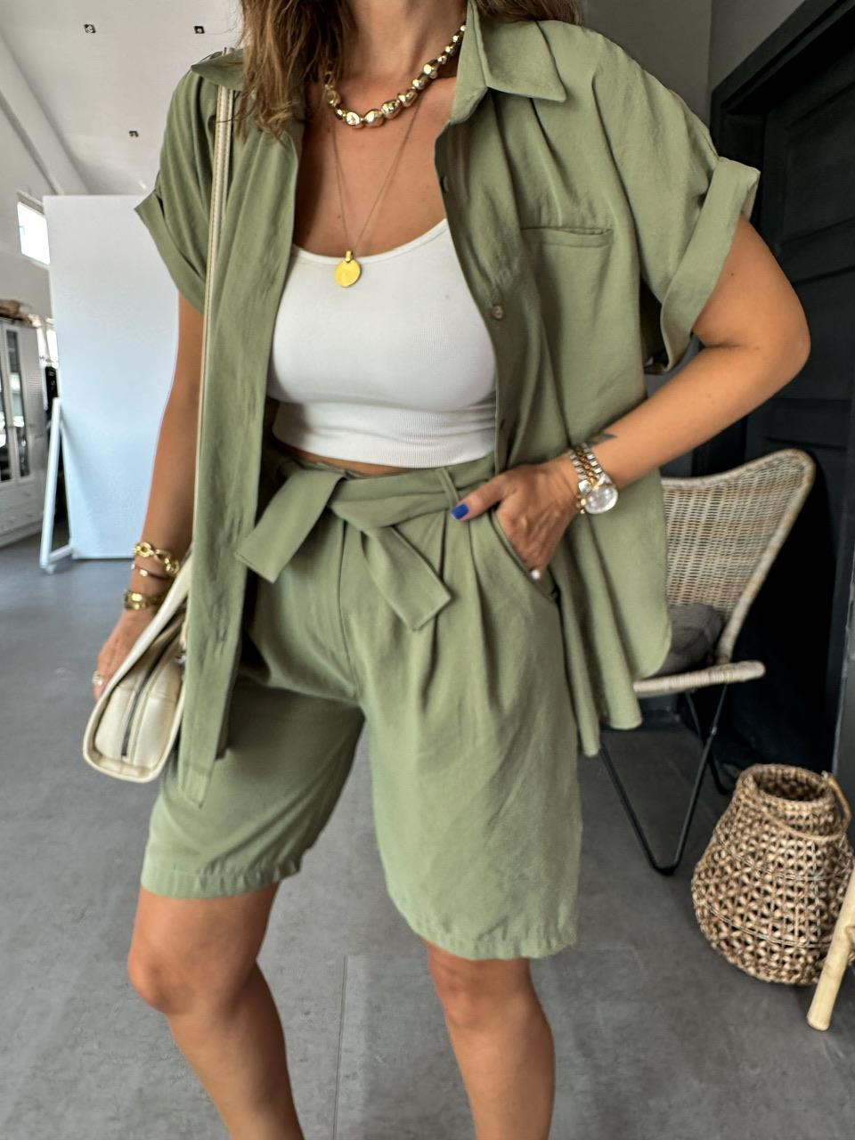 Haki Bermuda Şortlu Modal Takım