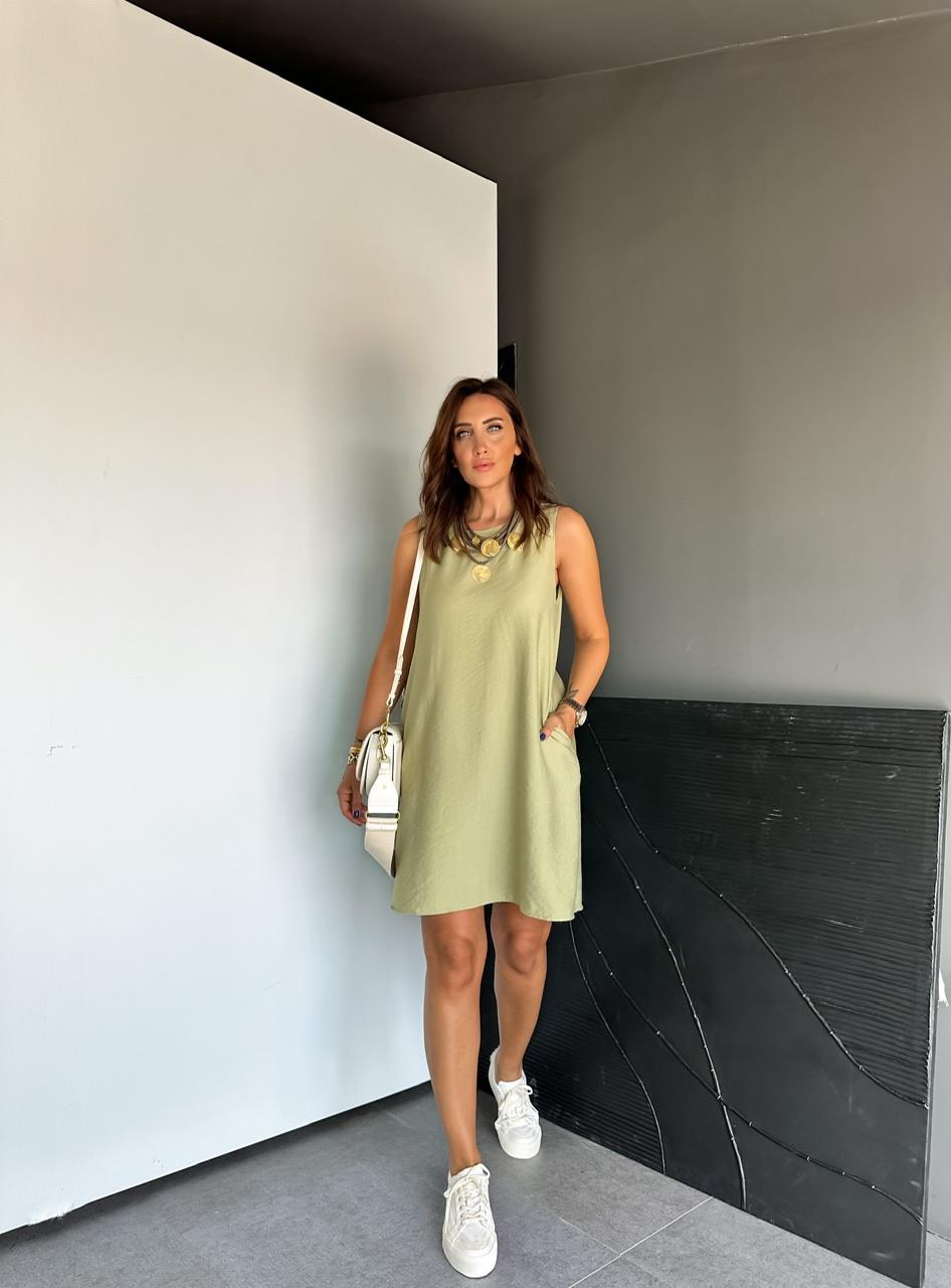 Haki Cepli Basic Cotton Elbise