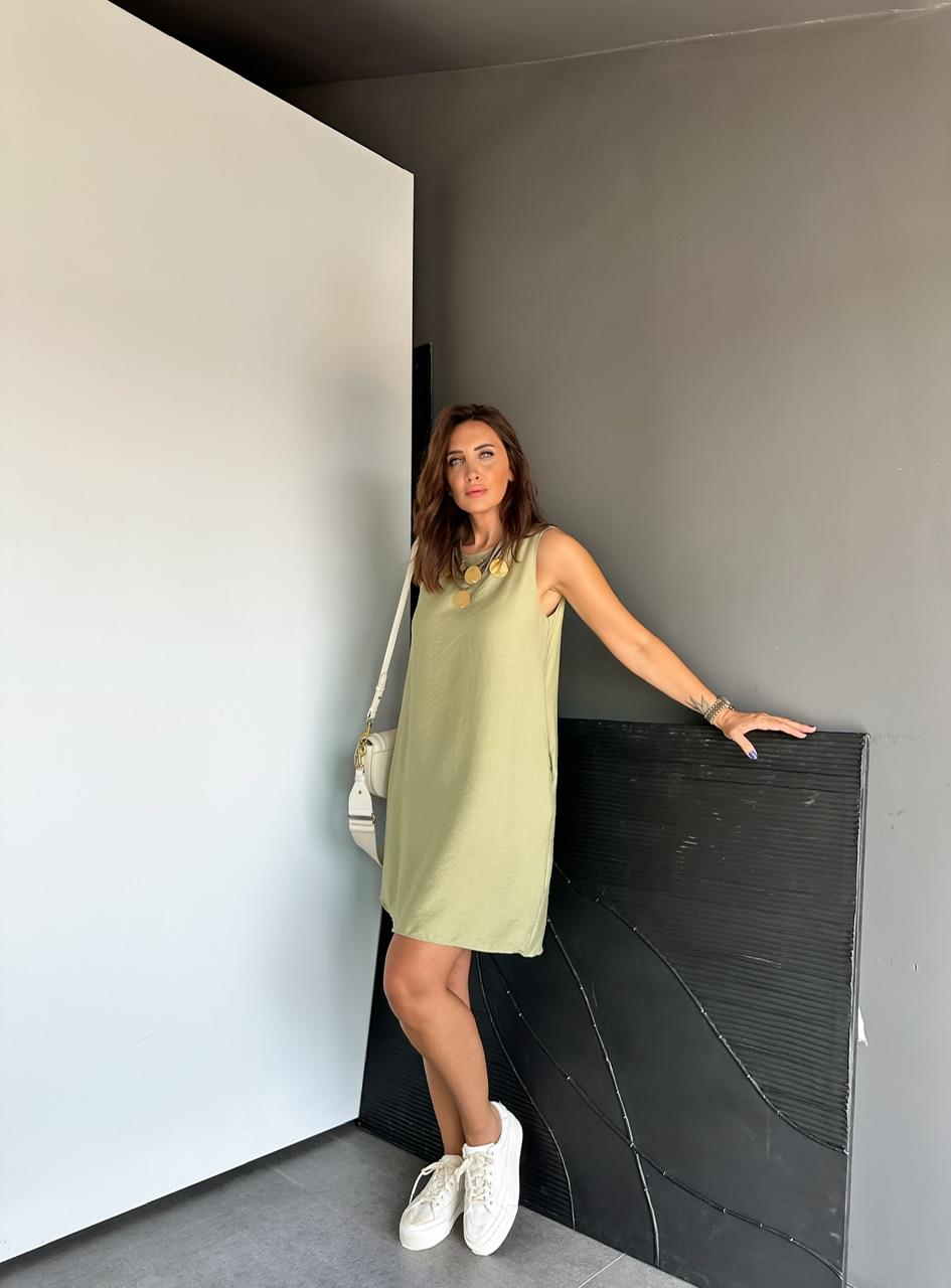 Haki Cepli Basic Cotton Elbise