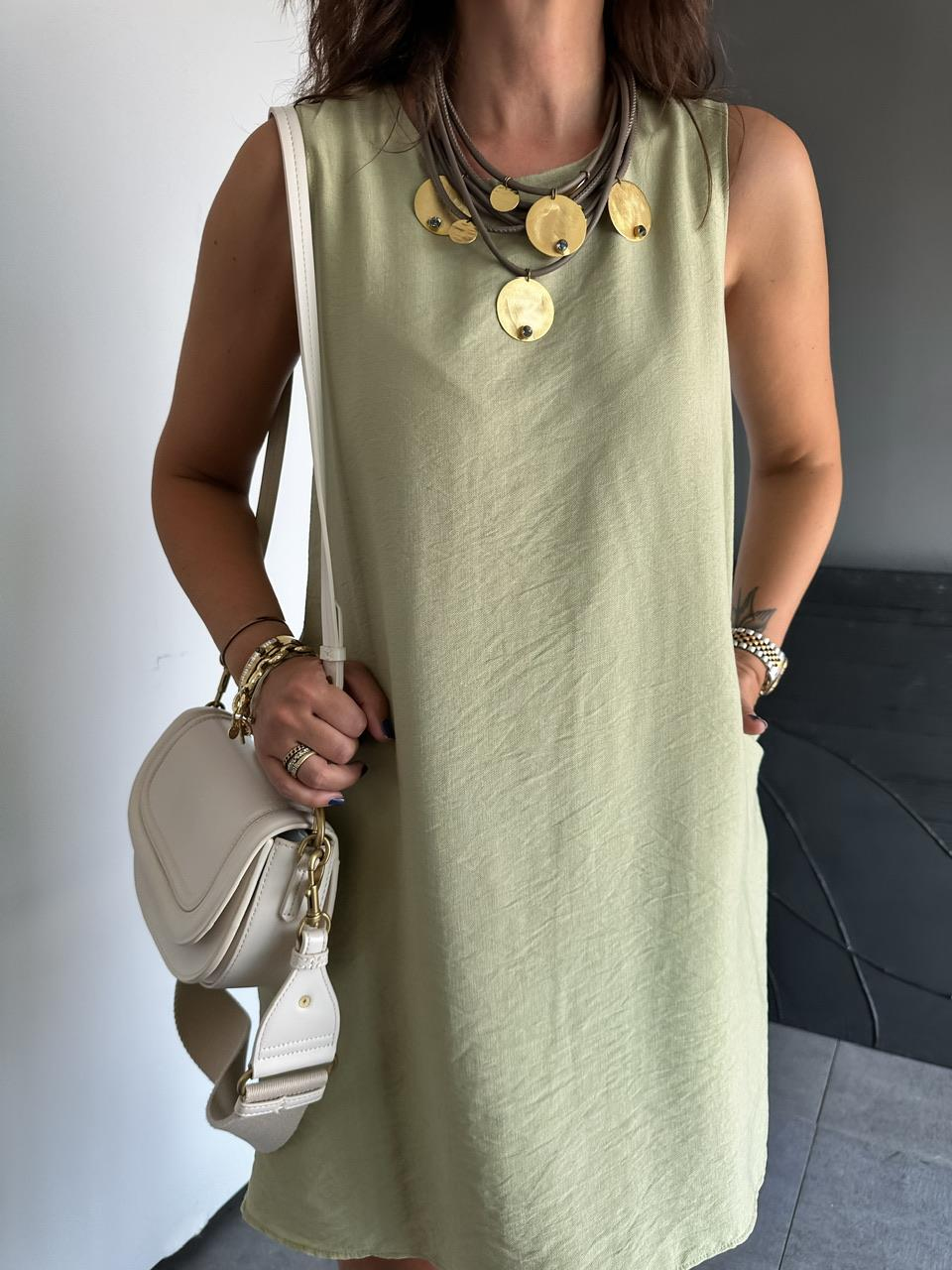 Haki Cepli Basic Cotton Elbise