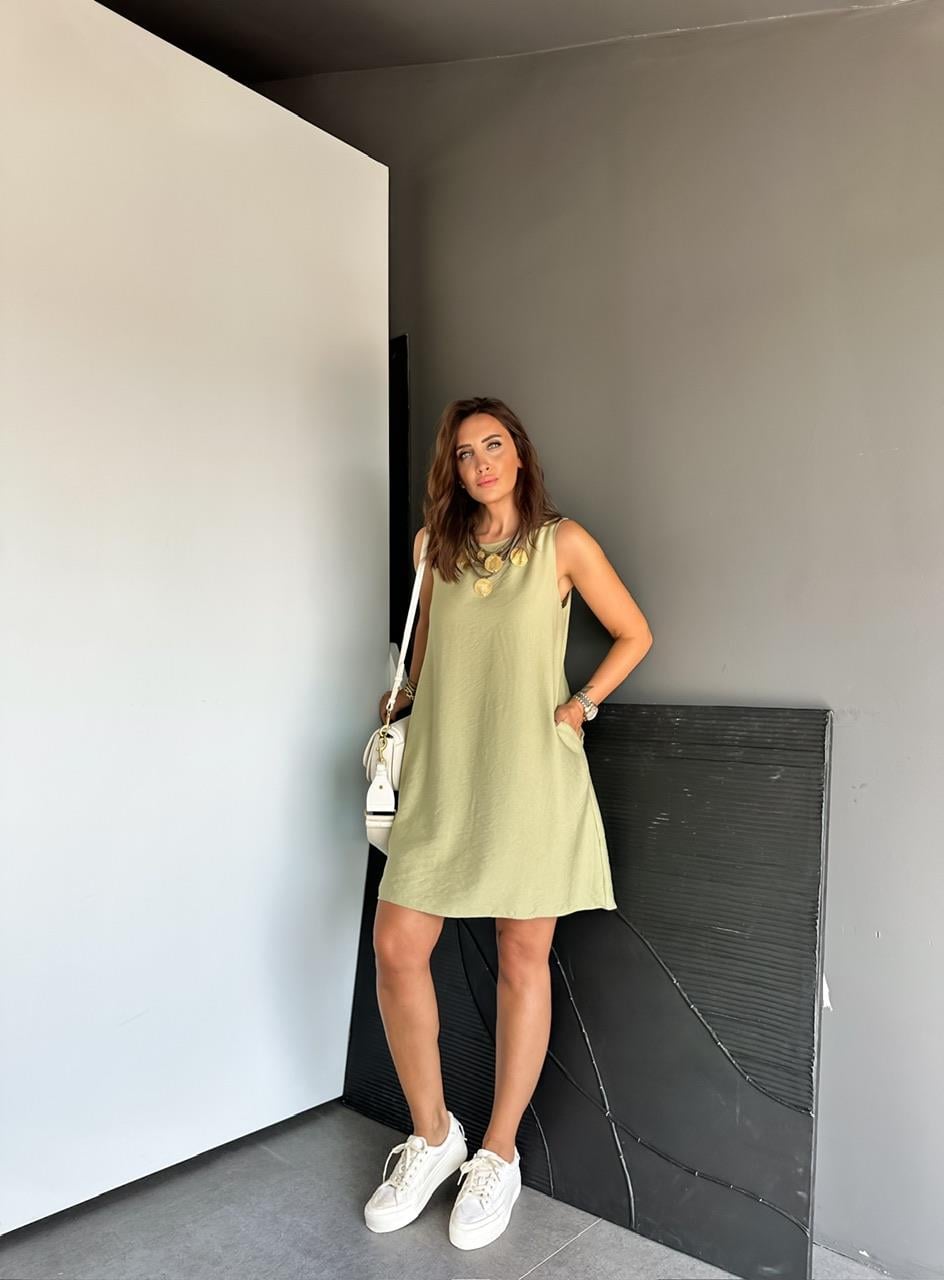 Haki Cepli Basic Cotton Elbise