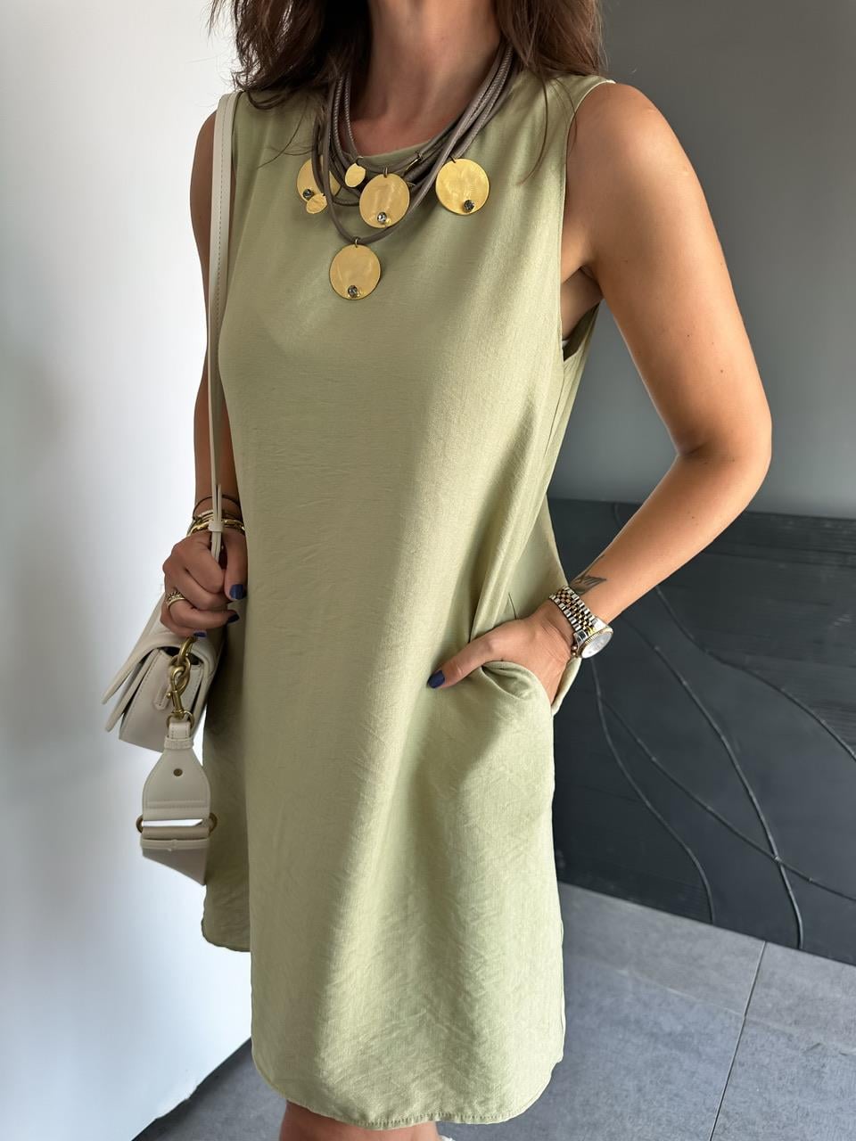 Haki Cepli Basic Cotton Elbise