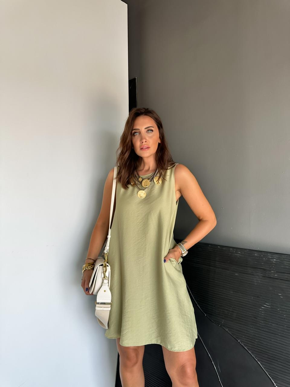 Haki Cepli Basic Cotton Elbise