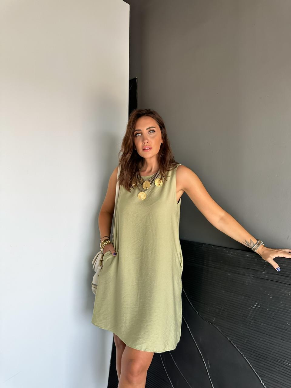 Haki Cepli Basic Cotton Elbise