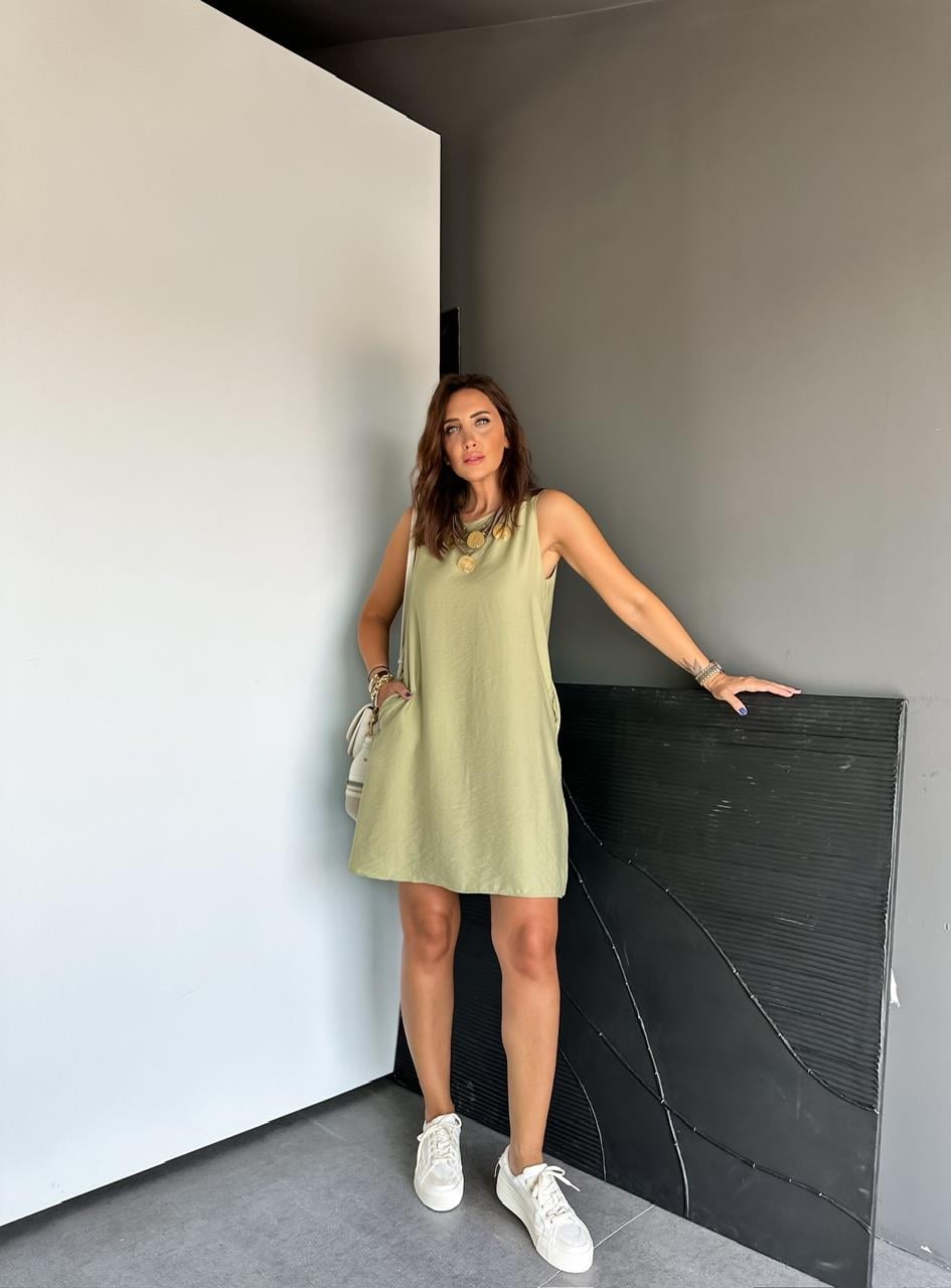 Haki Cepli Basic Cotton Elbise