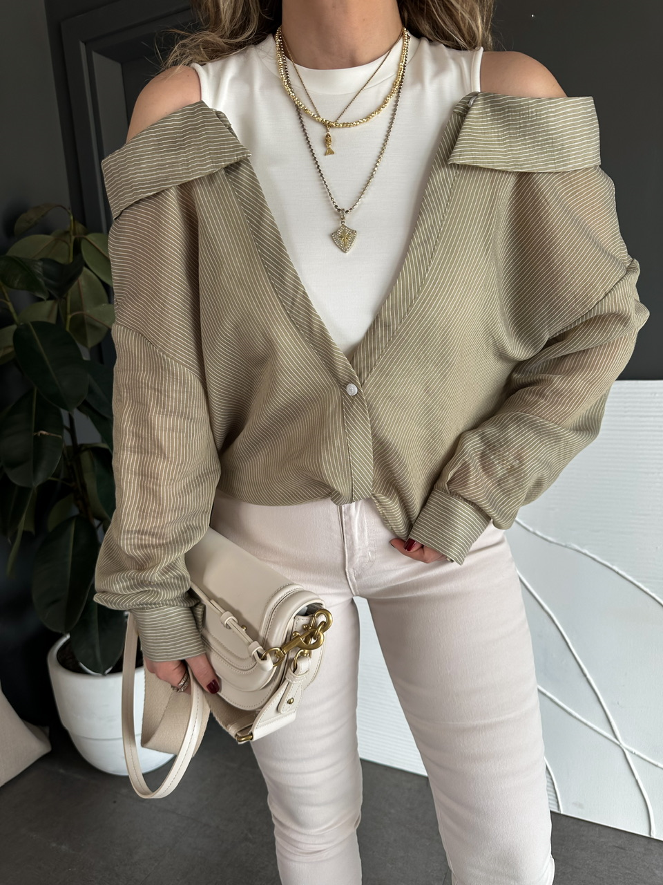 Haki Çift Parça tasarım Gömlek