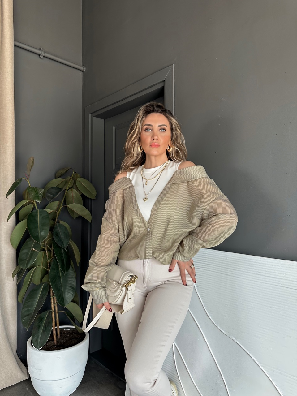 Haki Çift Parça tasarım Gömlek