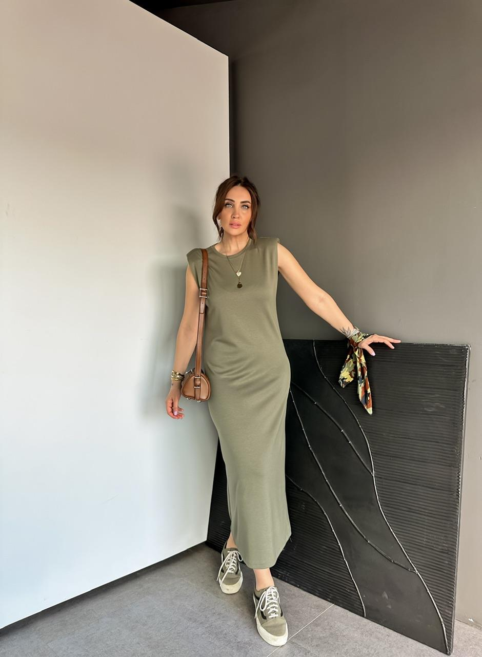 Haki Vatkalı Likralı Basic Elbise