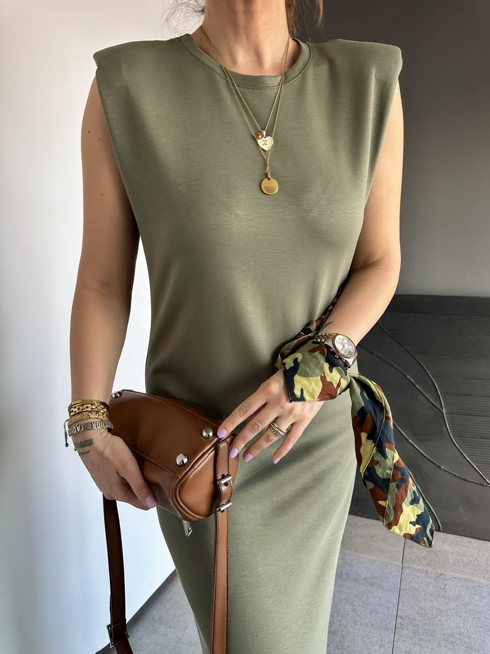 Haki Vatkalı Likralı Basic Elbise