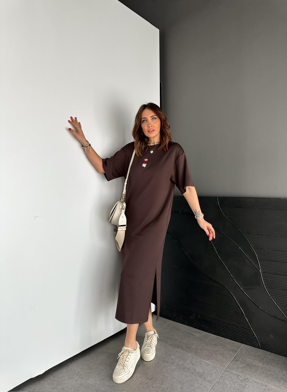 Kahve Ayıcıklı Modal Basic Elbise