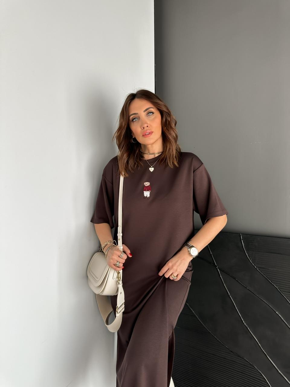 Kahve Ayıcıklı Modal Basic Elbise