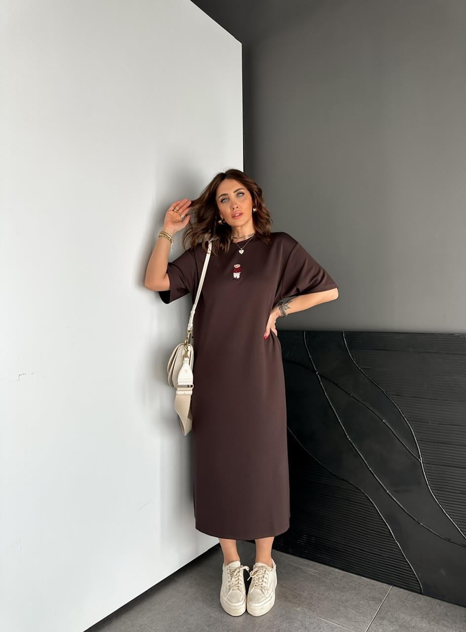 Kahve Ayıcıklı Modal Basic Elbise