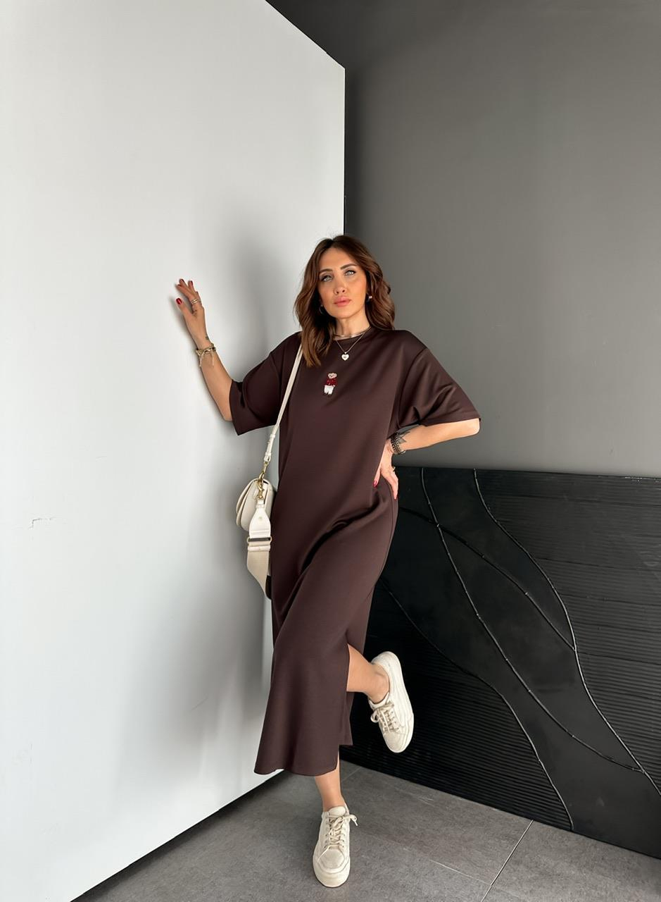 Kahve Ayıcıklı Modal Basic Elbise