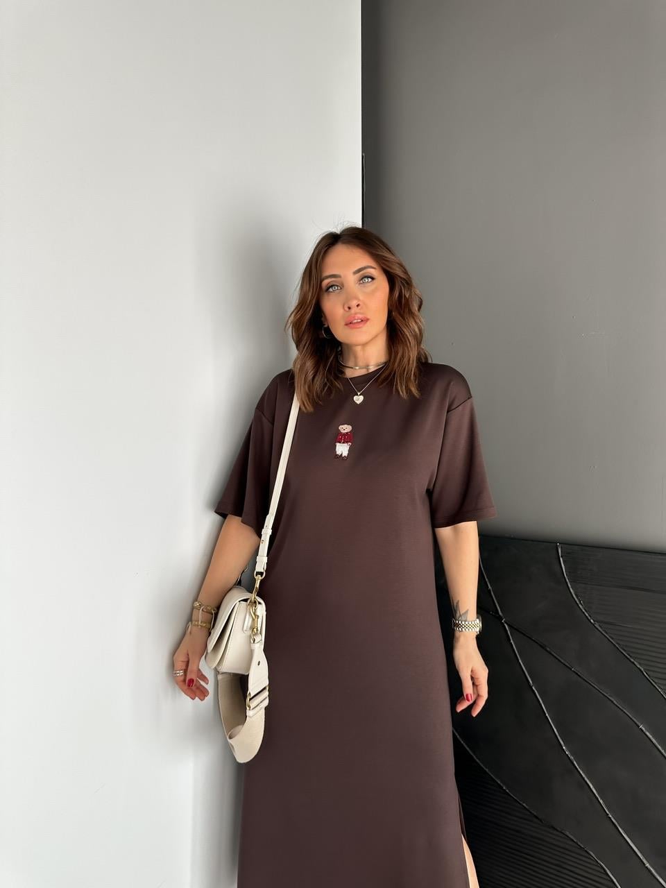 Kahve Ayıcıklı Modal Basic Elbise