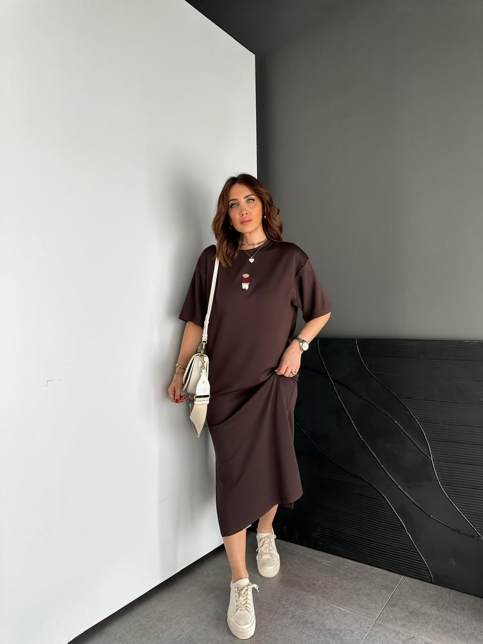 Kahve Ayıcıklı Modal Basic Elbise