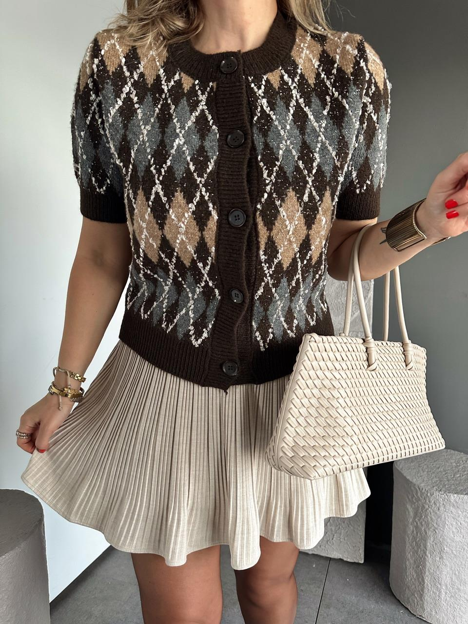 Kahve Baklava Desen Triko