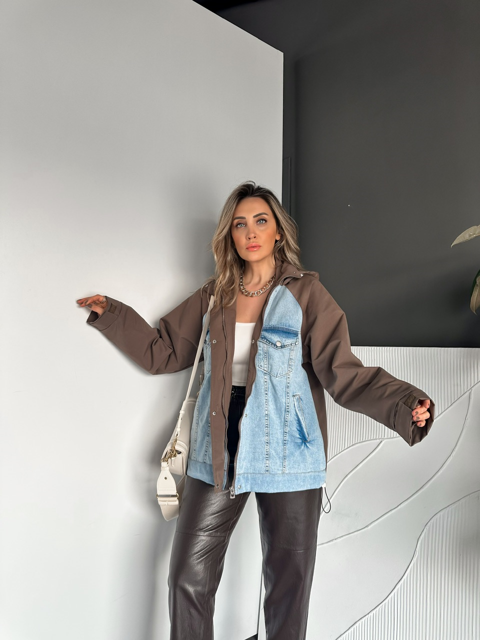 Kahve Büzülebilir Oversize Ceket