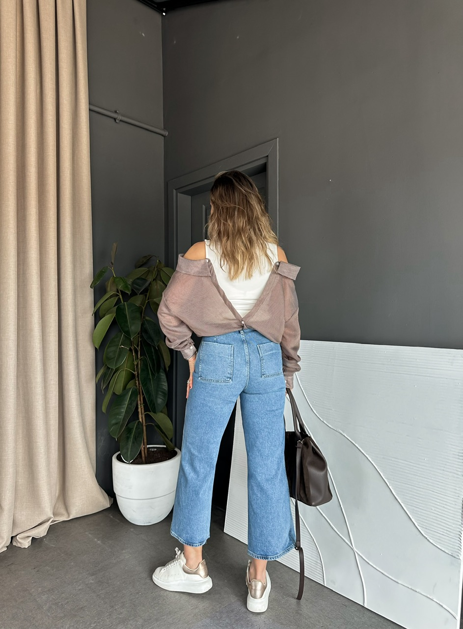 Kahve Çift Parça Tasarım Gömlek