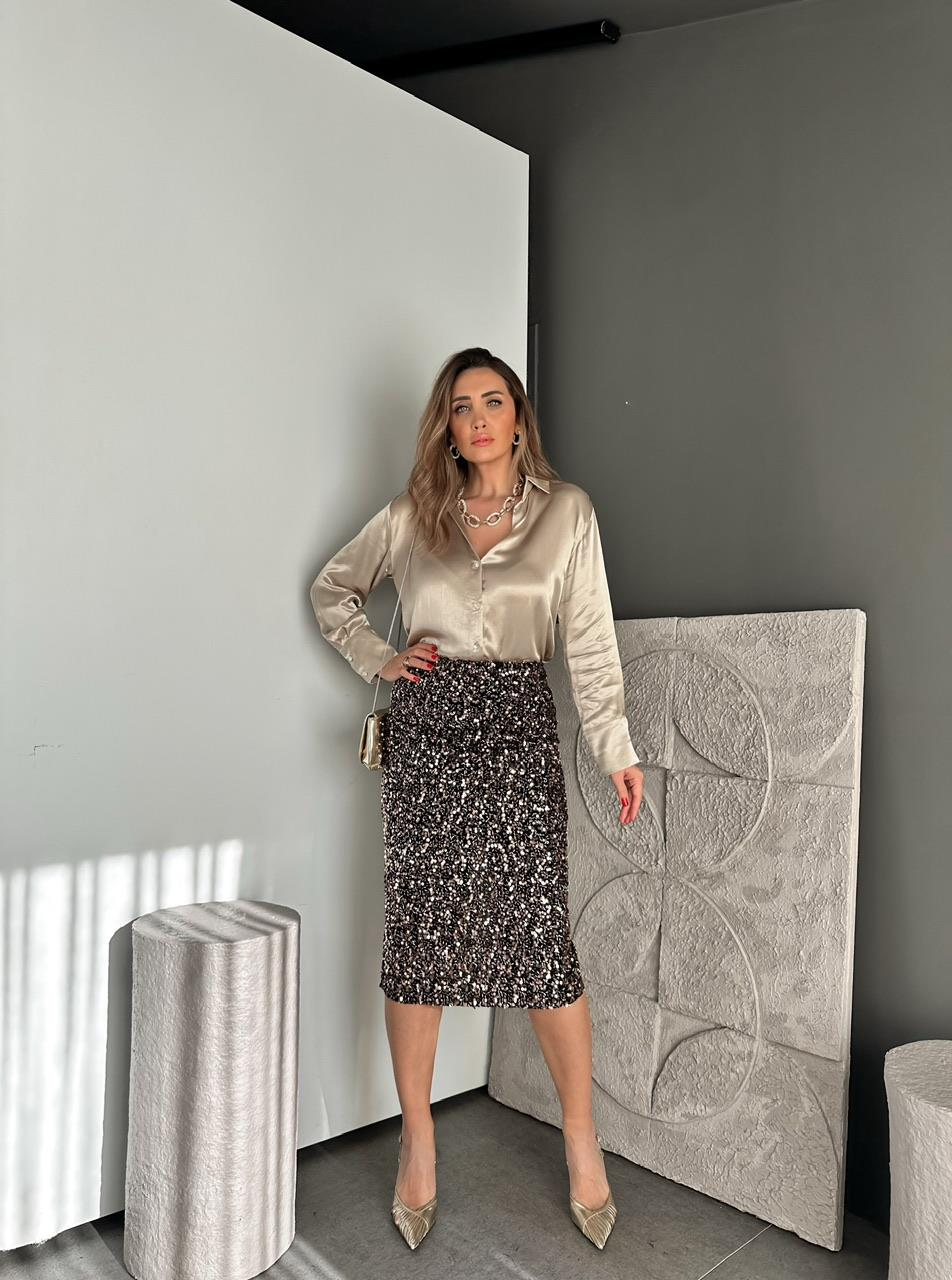 Kahve Pullu Kalem Etek