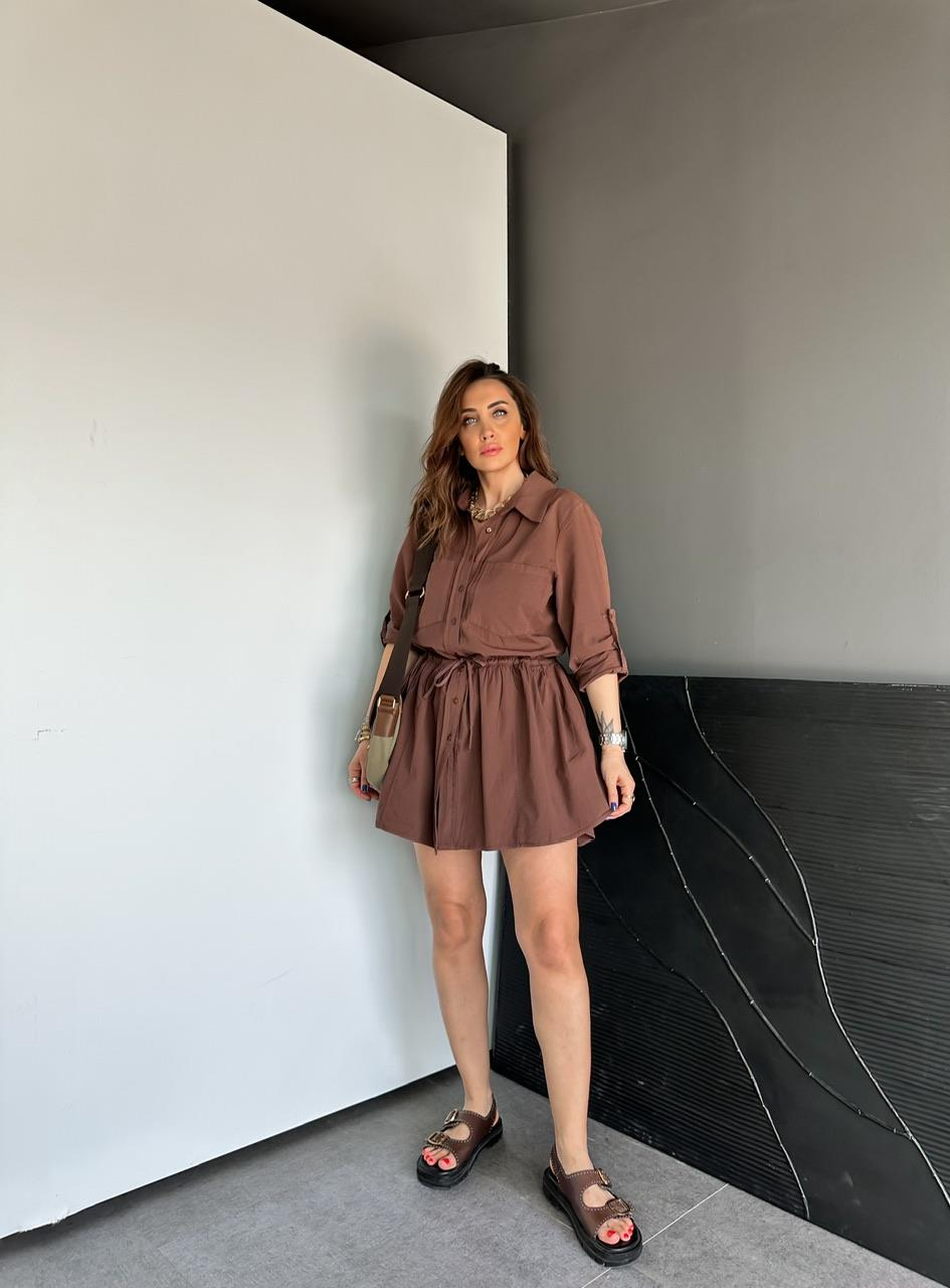 Kahve Şortlu Gömlek Elbise