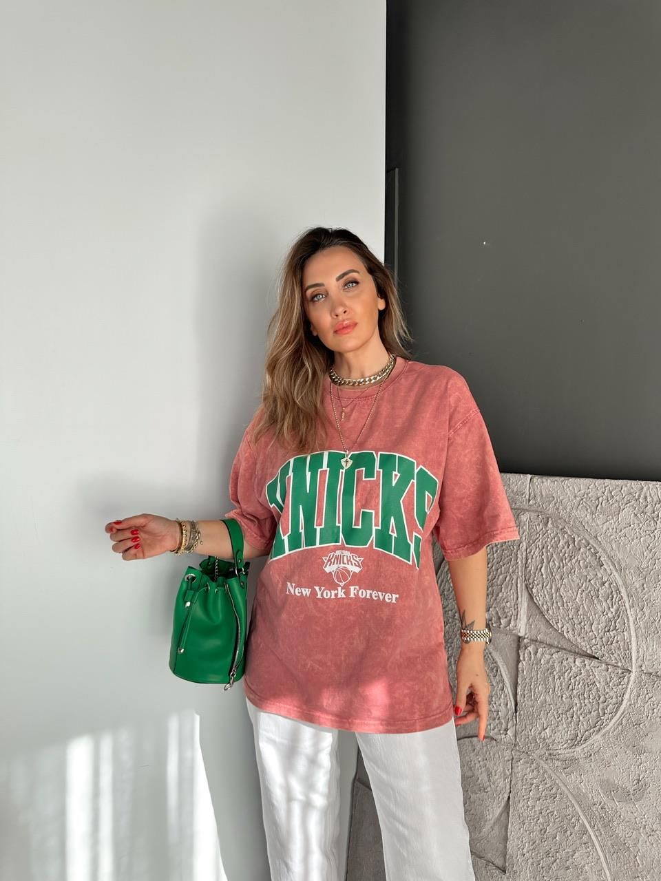 Kiremit Knicks Yıkamalı Tshirt