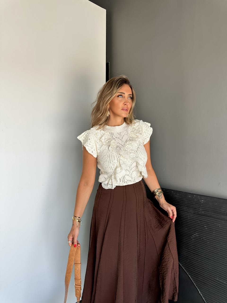 Krem Ajurlu Dantelli Triko