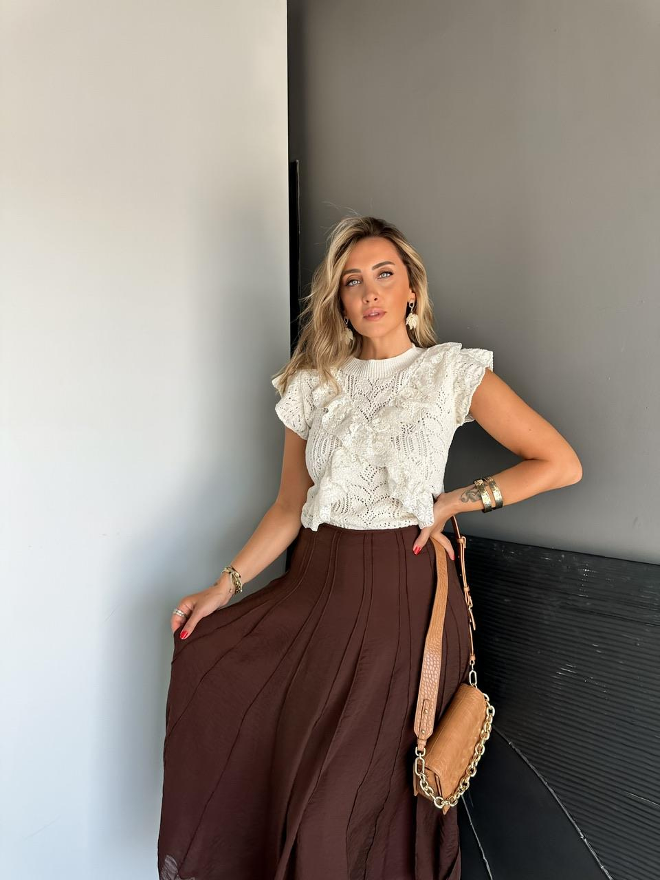 Krem Ajurlu Dantelli Triko