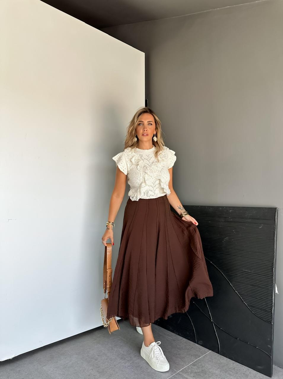 Krem Ajurlu Dantelli Triko